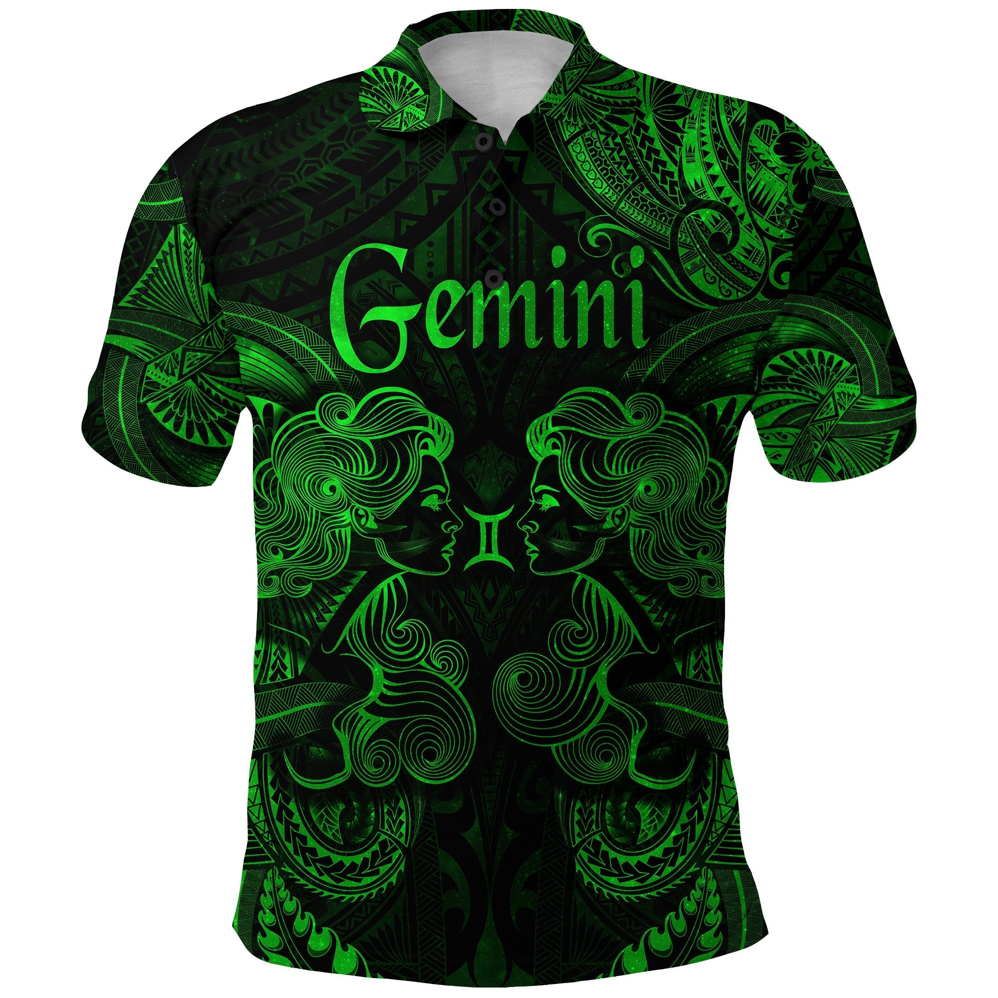 Gemini Zodiac Polynesian Polo Shirt Unique Style Green LT8 - Wonder Print Shop