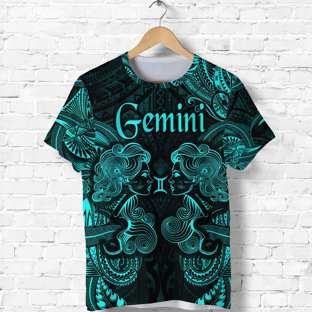 Custom Gemini Zodiac Polynesian T Shirt Unique Style Turquoise LT8 - Wonder Print Shop