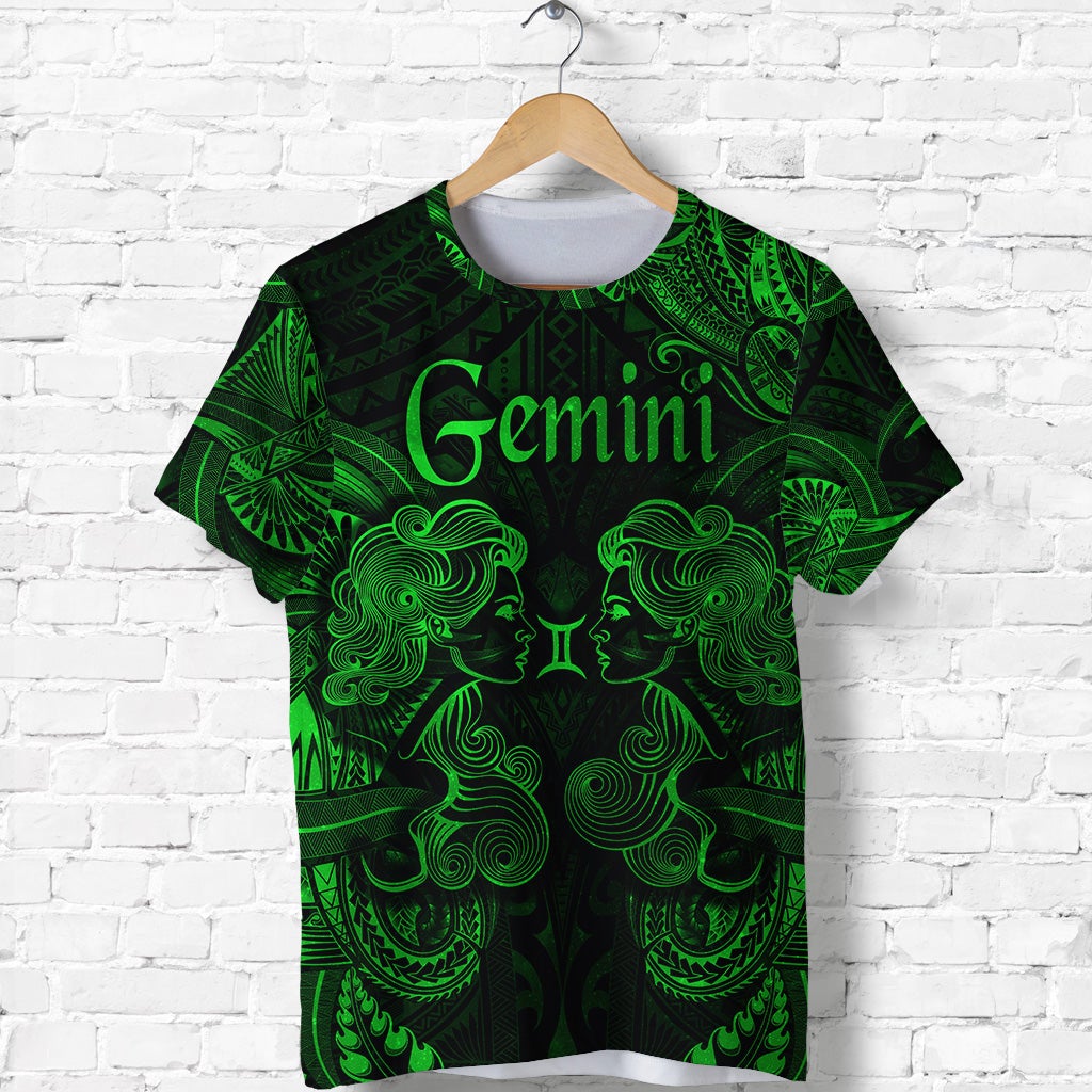 Custom Gemini Zodiac Polynesian T Shirt Unique Style Green LT8 - Wonder Print Shop