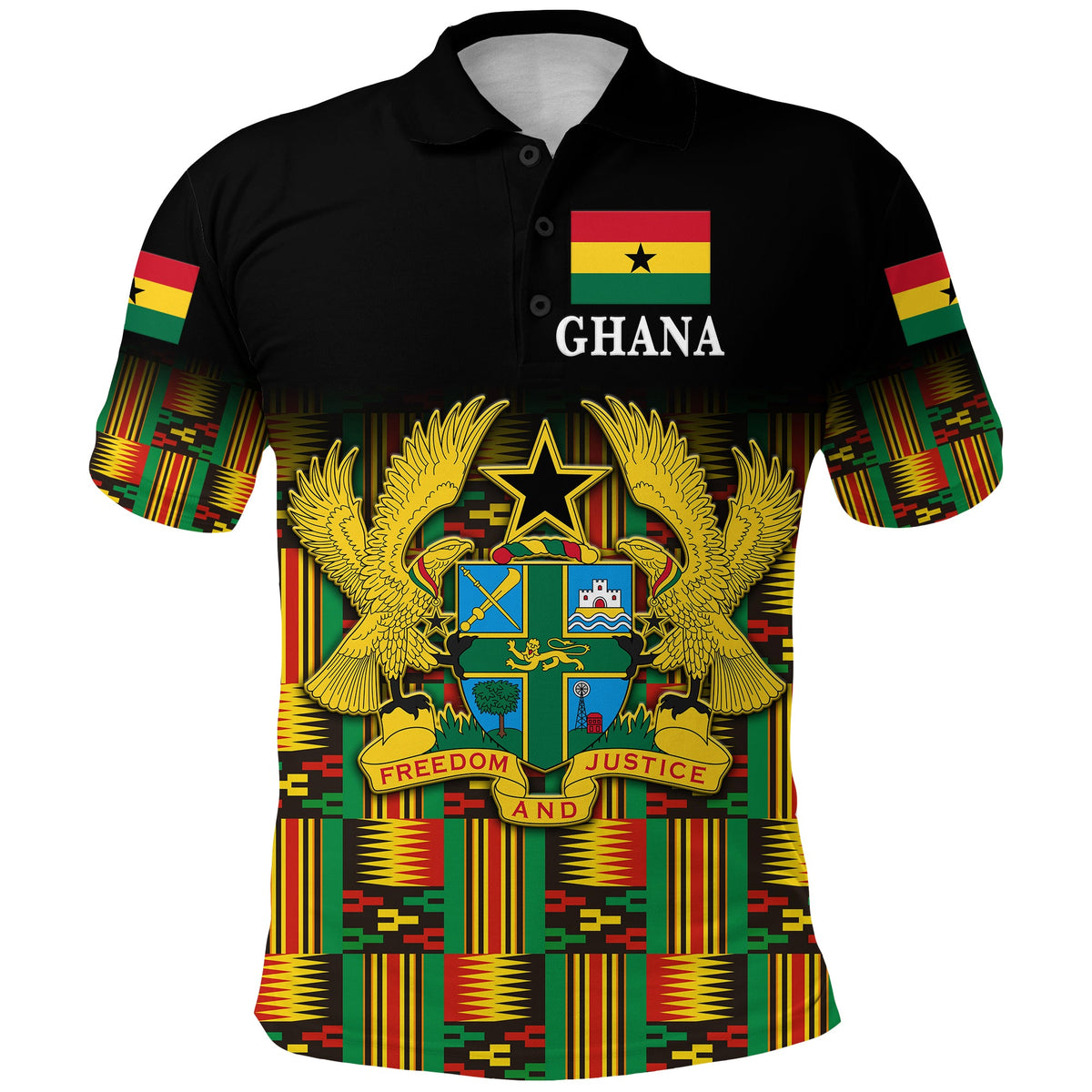 Ghana Polo Shirt Coat Of Arms Kente Pride LT8 - Wonder Print Shop