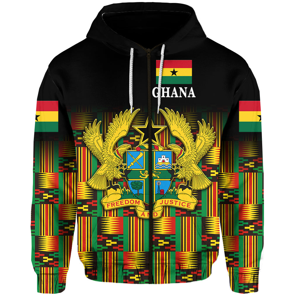 Custom Ghana Zip Hoodie Coat Of Arms Kente Pride LT8 - Wonder Print Shop