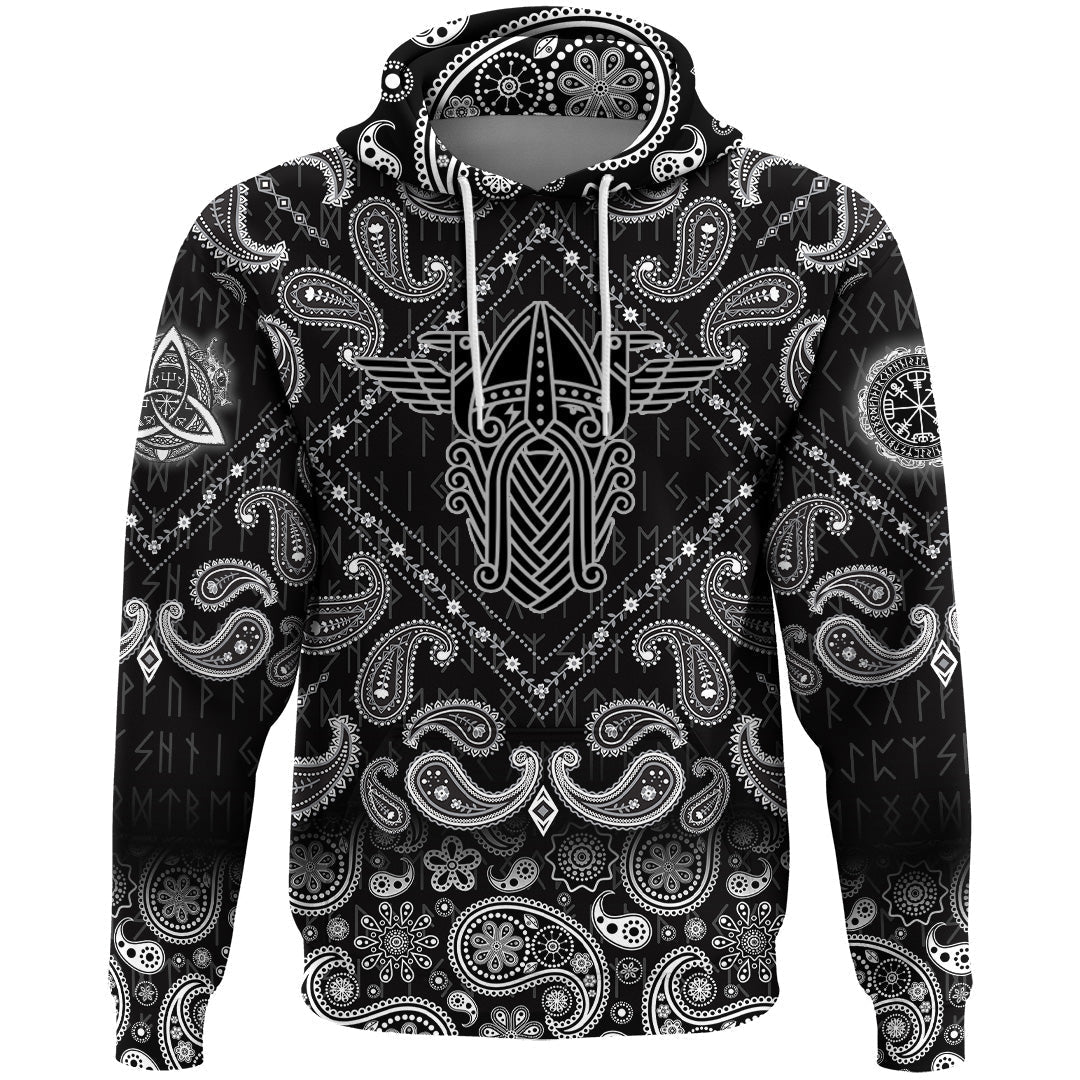 Viking Hoodie God Odin Two Ravens with Bandana Paisley Style RLT12 - Wonder Print Shop