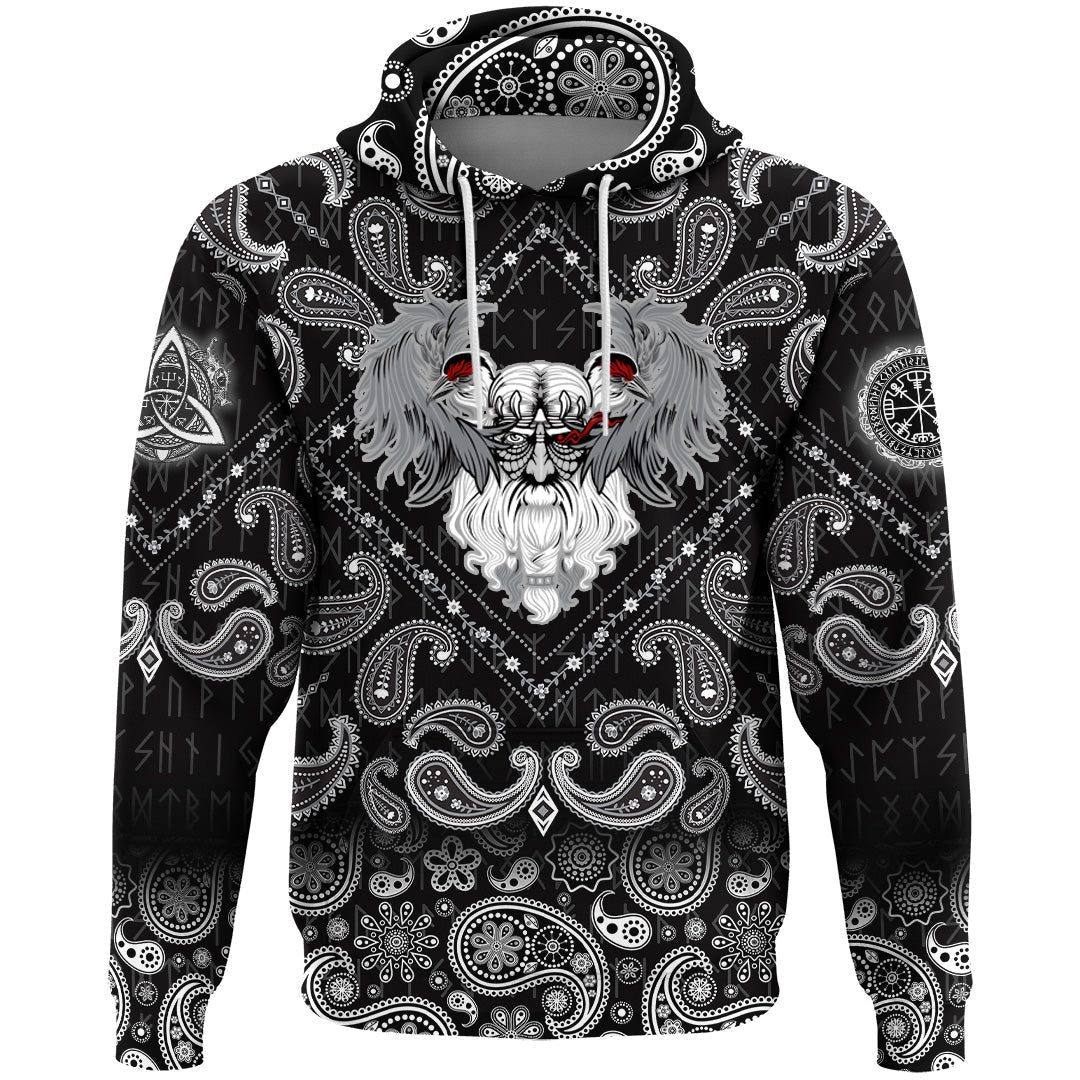 Viking Hoodie God Odin With Two Ravens with Bandana Paisley Style RLT12 - Wonder Print Shop