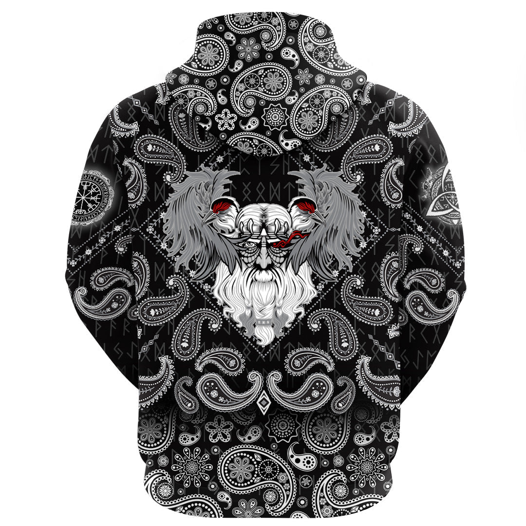 Viking Hoodie God Odin With Two Ravens with Bandana Paisley Style RLT12 - Wonder Print Shop