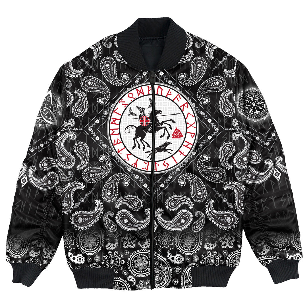 Viking Bomber Jacket God Wotan with Bandana Paisley Style RLT12 - Wonder Print Shop