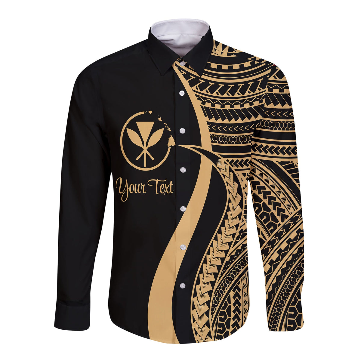 Hawaii Long Sleeves Button Shirts - Gold Polynesian Tentacle Tribal Pattern - Wonder Print Shop