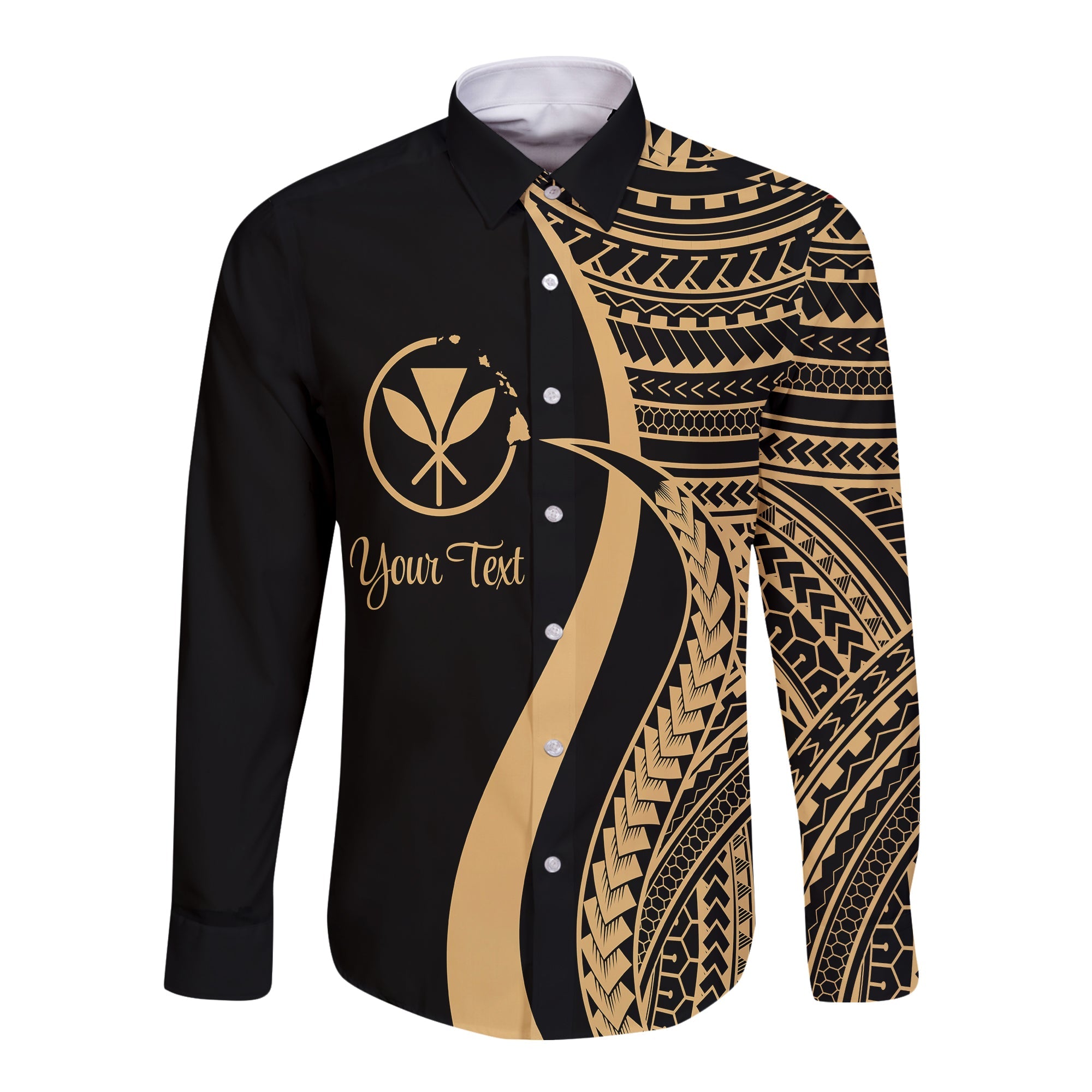 Hawaii Long Sleeves Button Shirts - Gold Polynesian Tentacle Tribal Pattern - Wonder Print Shop