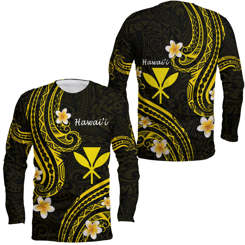 Hawaii Long Sleeve Shirt Gold Polynesian Line Style - Wonder Print Shop