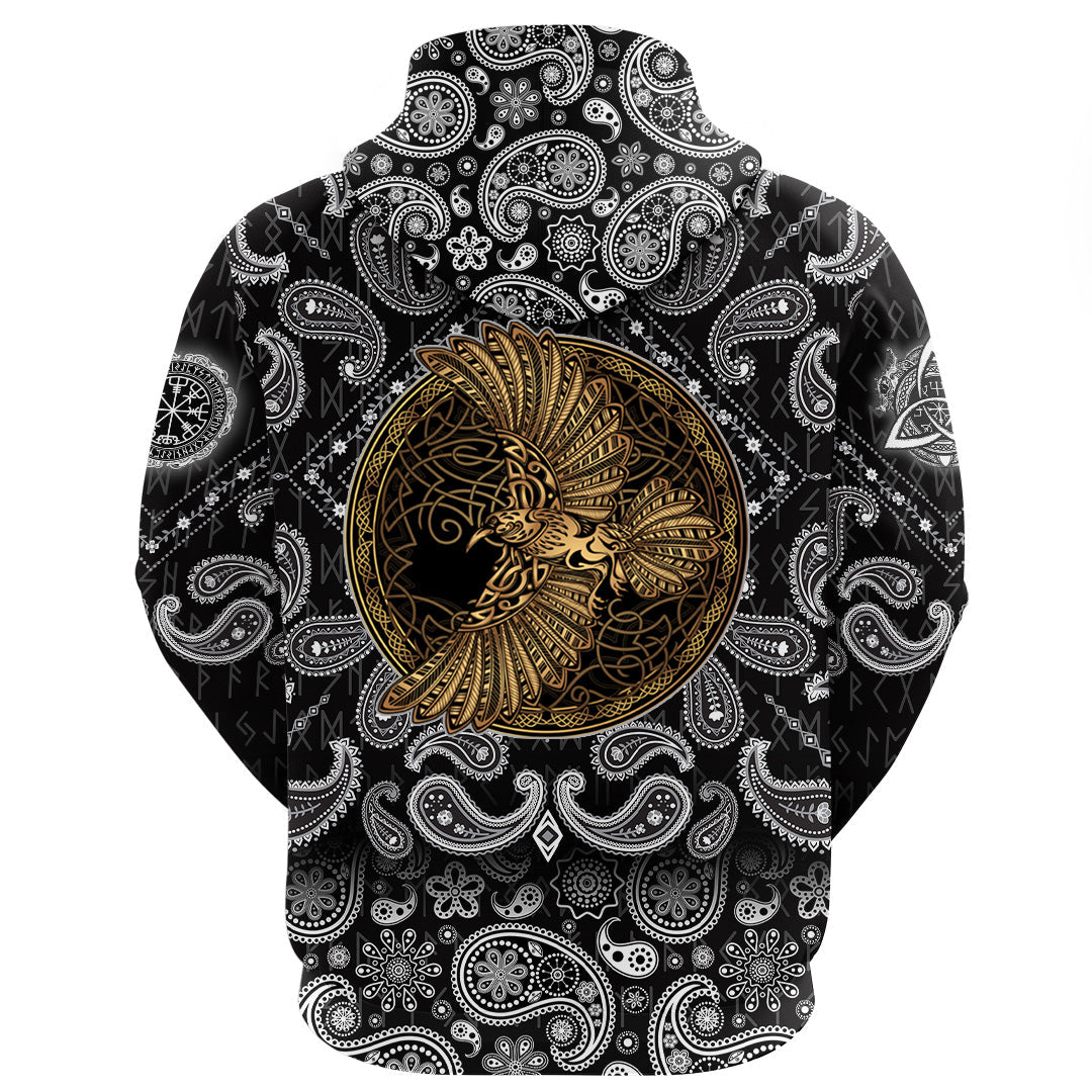 Viking Hoodie Golden Odins Celtic Raven with Bandana Paisley Style RLT12 - Wonder Print Shop
