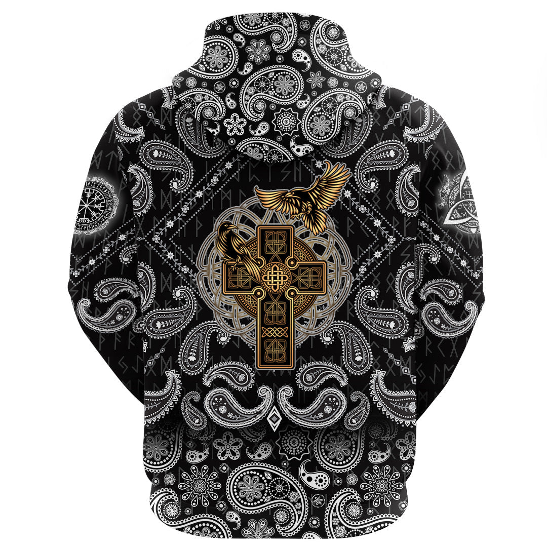 Viking Hoodie Golden Reven Cross with Bandana Paisley Style RLT12 - Wonder Print Shop