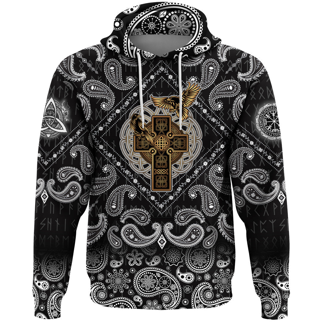 Viking Hoodie Golden Reven Cross with Bandana Paisley Style RLT12 - Wonder Print Shop
