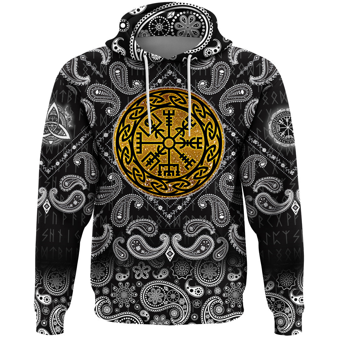 Viking Hoodie Golden Vegvisir with Bandana Paisley Style RLT12 - Wonder Print Shop