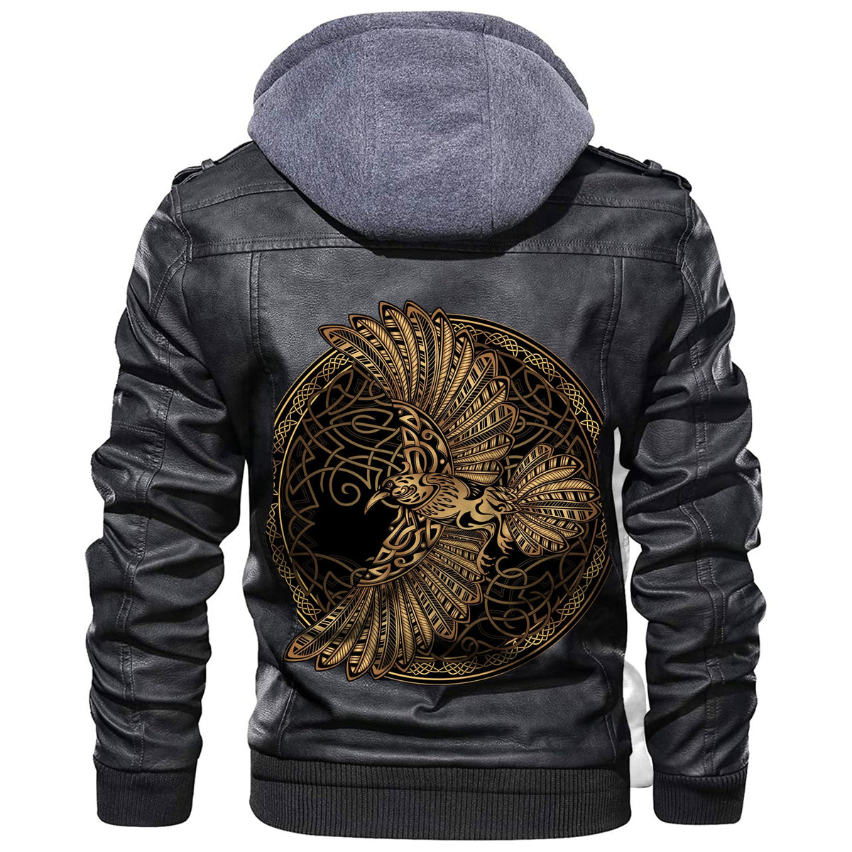 Viking Golden Odin's Celtic Raven Leather Jacket RLT12 - Wonder Print Shop