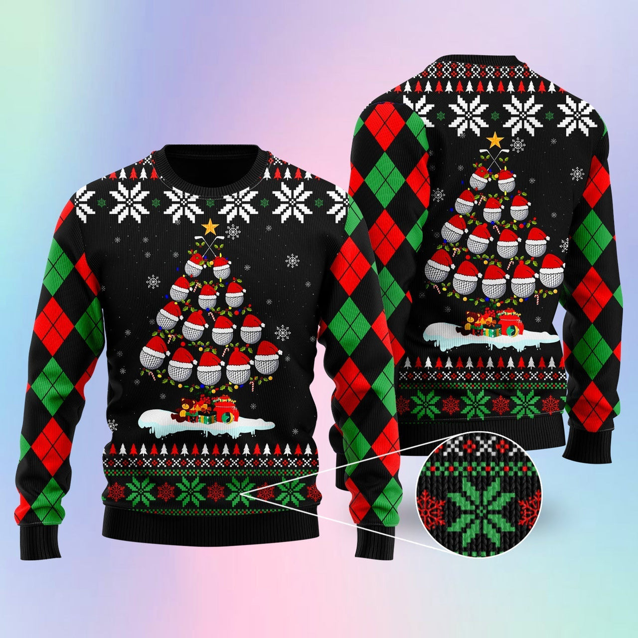 golf-christmas-tree-snow-ugly-christmas-sweater
