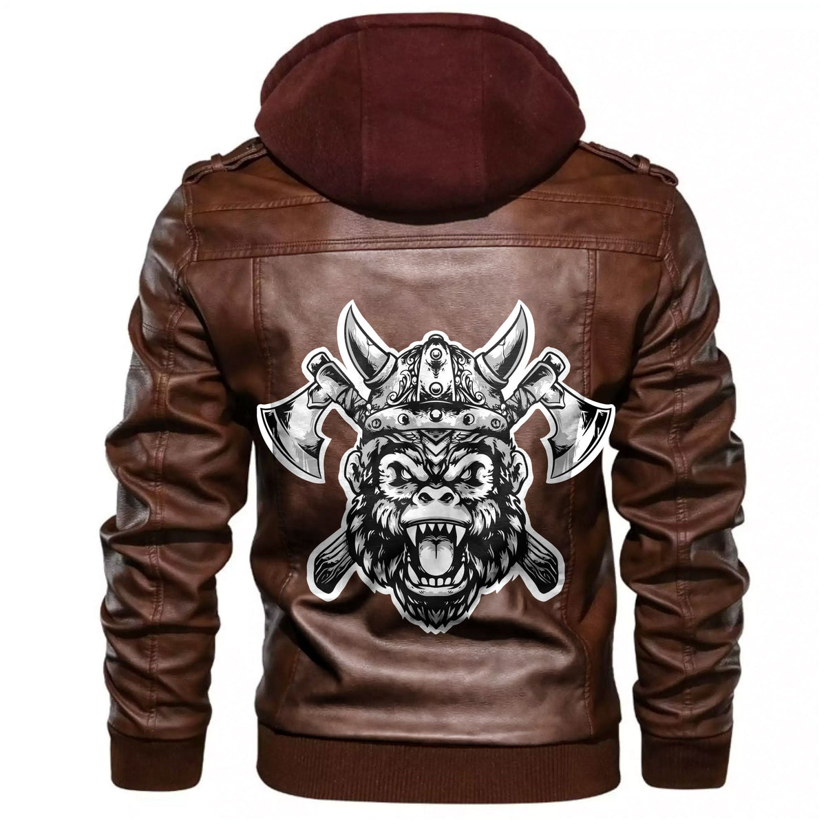 Viking Gorilla Head With Helmet and Axe Leather Jacket RLT12 - Wonder Print Shop