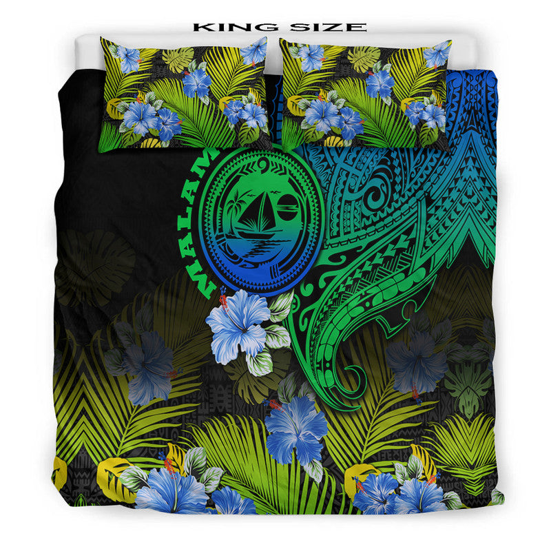 Vanuatu Malampa Province Bedding Set Hibiscus Tribal Polynesian Tattoo Ver Gradient LT9 - Wonder Print Shop