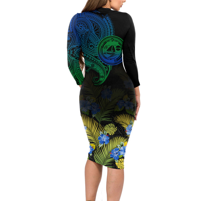 vanuatu-malampa-province-long-sleeve-dress-hibiscus-tribal-polynesian-tattoo-ver-gradient