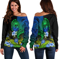 Vanuatu Malampa Province Women Off Shoulder Sweater Hibiscus Tribal Polynesian Tattoo Ver Gradient - Wonder Print Shop