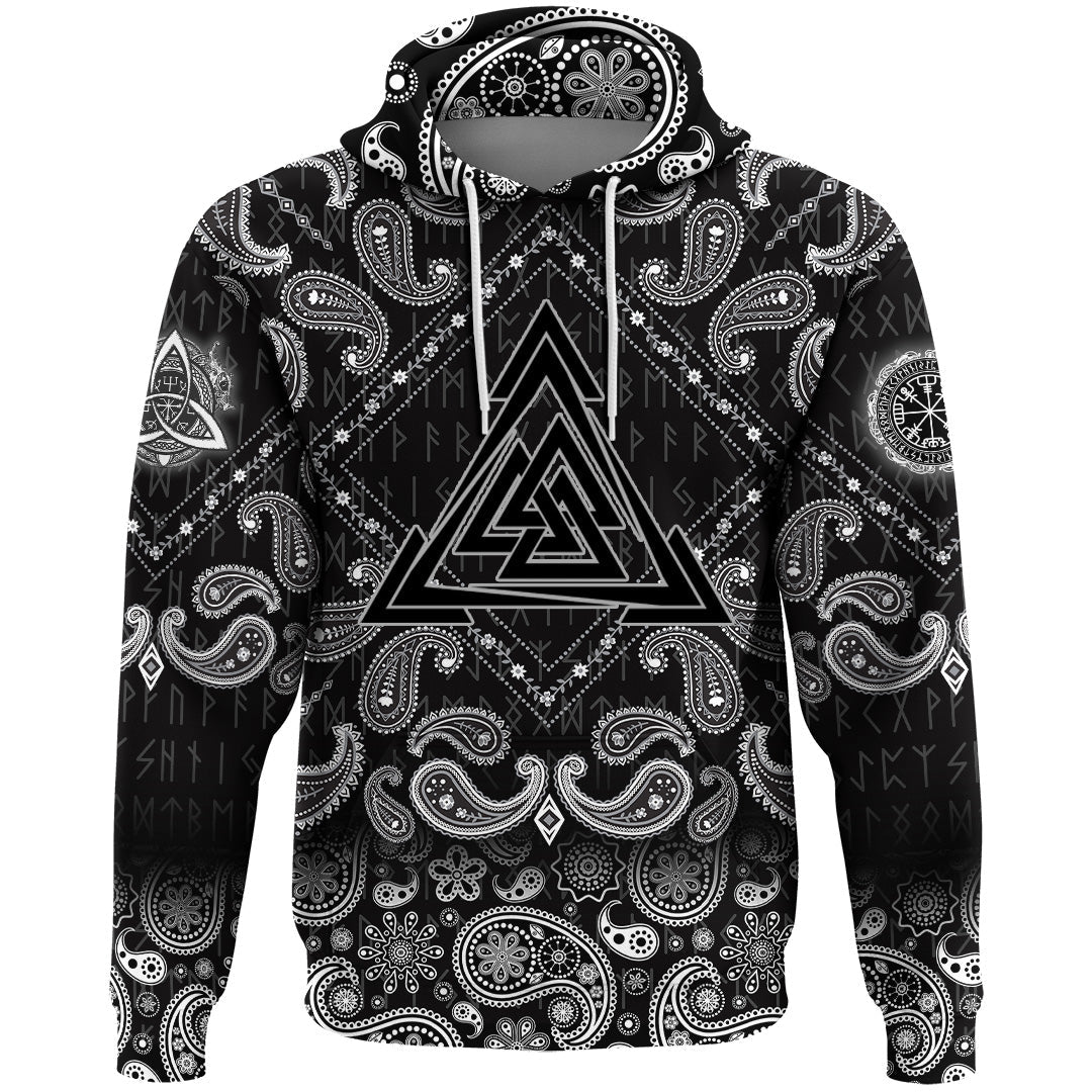 Viking Hoodie Graphic Linear Triangle Valknut with Bandana Paisley Style RLT12 - Wonder Print Shop
