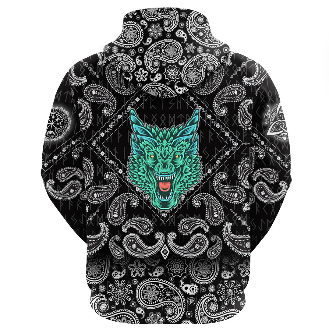 Viking Hoodie Great Dragon Head With Horns with Bandana Paisley Style RLT12 - Wonder Print Shop