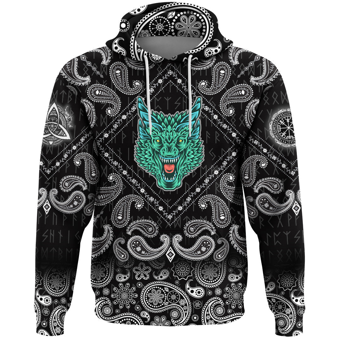 Viking Hoodie Great Dragon Head With Horns with Bandana Paisley Style RLT12 - Wonder Print Shop