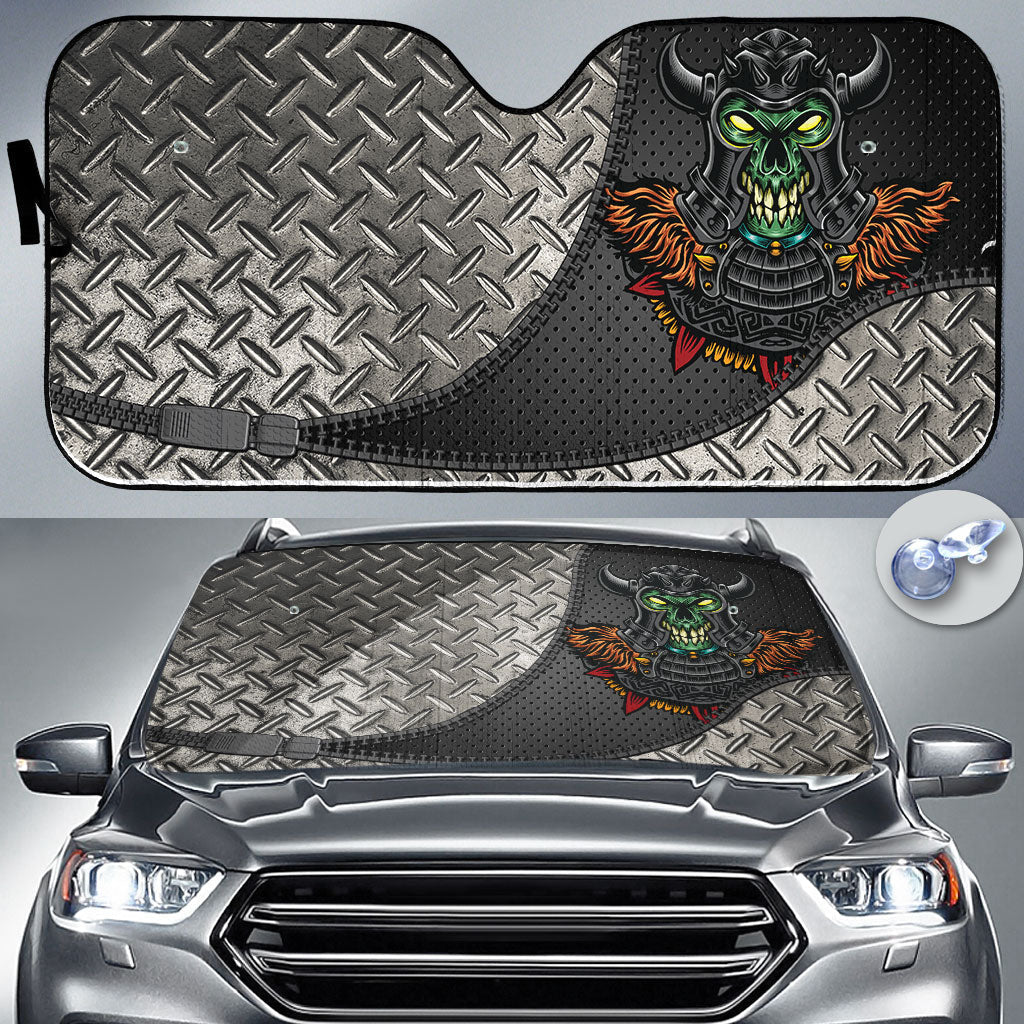 viking-auto-sun-shades-green-demon-with-horn-metal-helmet-auto-sun-shades