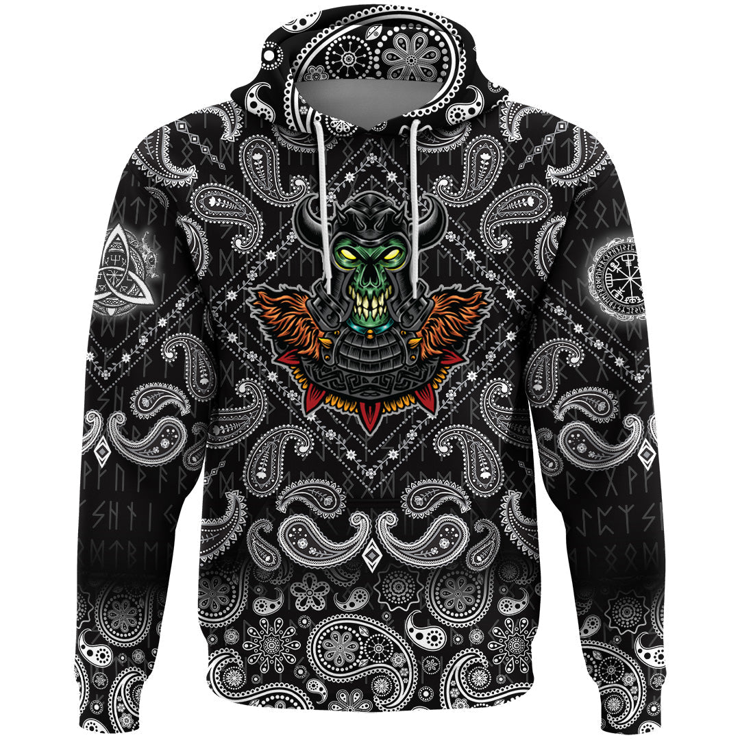 Viking Hoodie Green Demon With Horn Metal Helmet with Bandana Paisley Style RLT12 - Wonder Print Shop
