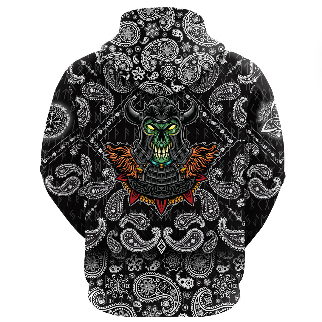 Viking Hoodie Green Demon With Horn Metal Helmet with Bandana Paisley Style RLT12 - Wonder Print Shop