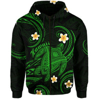 Hawaii Hoodie Hawaiian Turtle Plumeria Mixed Polynesian Green Style - Wonder Print Shop