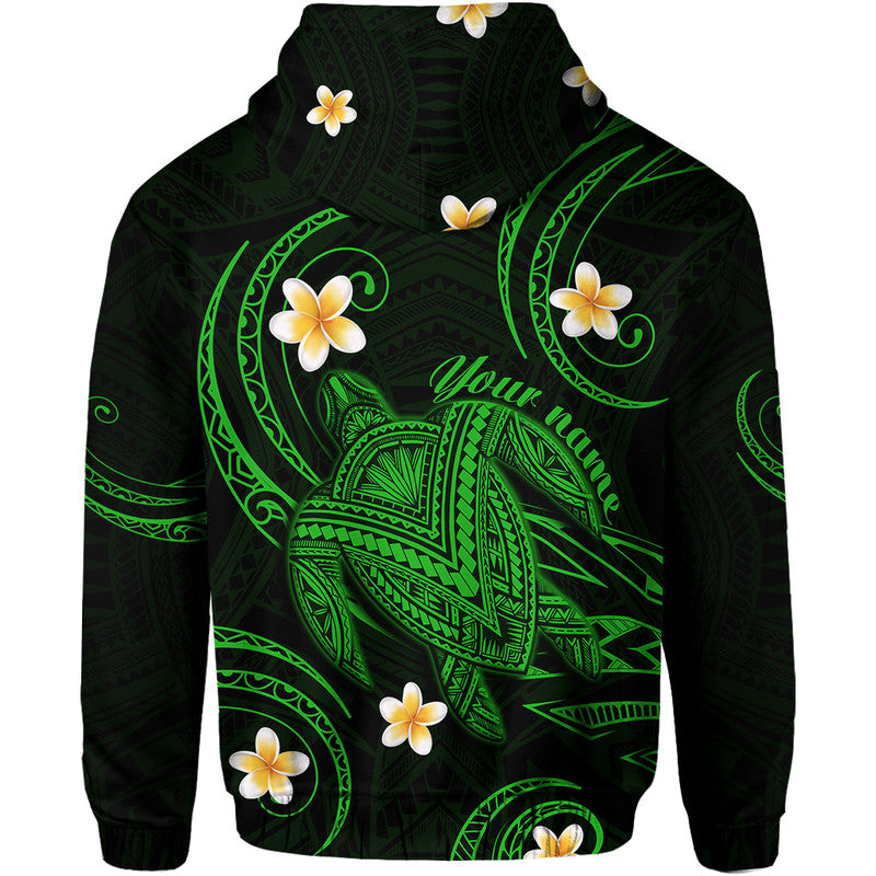 Custom Hawaii Hoodie Hawaiian Turtle Plumeria Mixed Polynesian Green Style - Wonder Print Shop