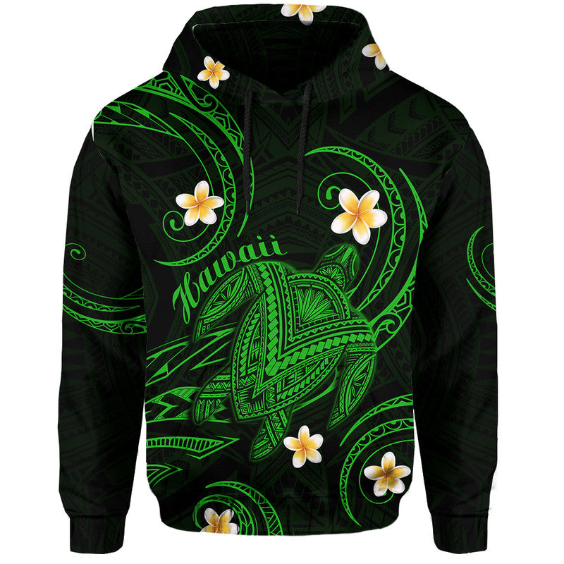 Hawaii Hoodie Hawaiian Turtle Plumeria Mixed Polynesian Green Style - Wonder Print Shop