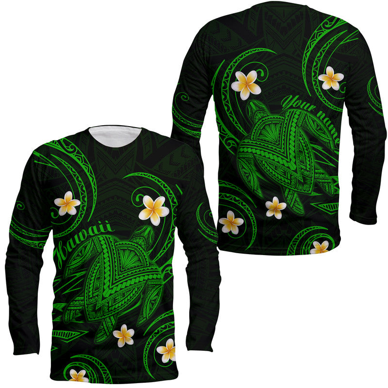 Custom Personalised Hawaii Long Sleeve Shirt Hawaiian Turtle Plumeria Mixed Polynesian Green Style - Wonder Print Shop