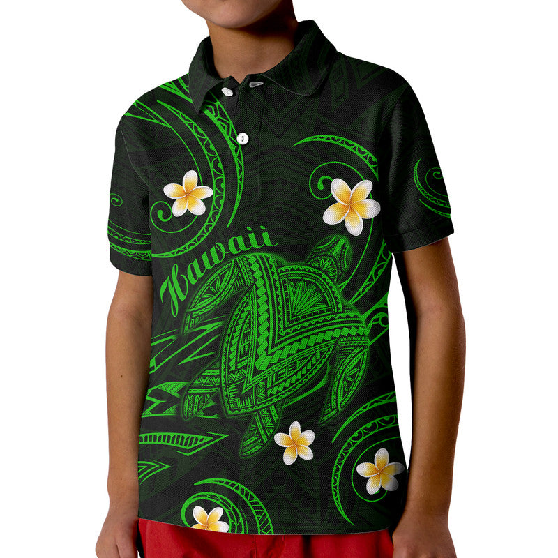 Custom Hawaii Polo Shirt Hawaiian Turtle Plumeria Mixed Polynesian Green Style - Wonder Print Shop