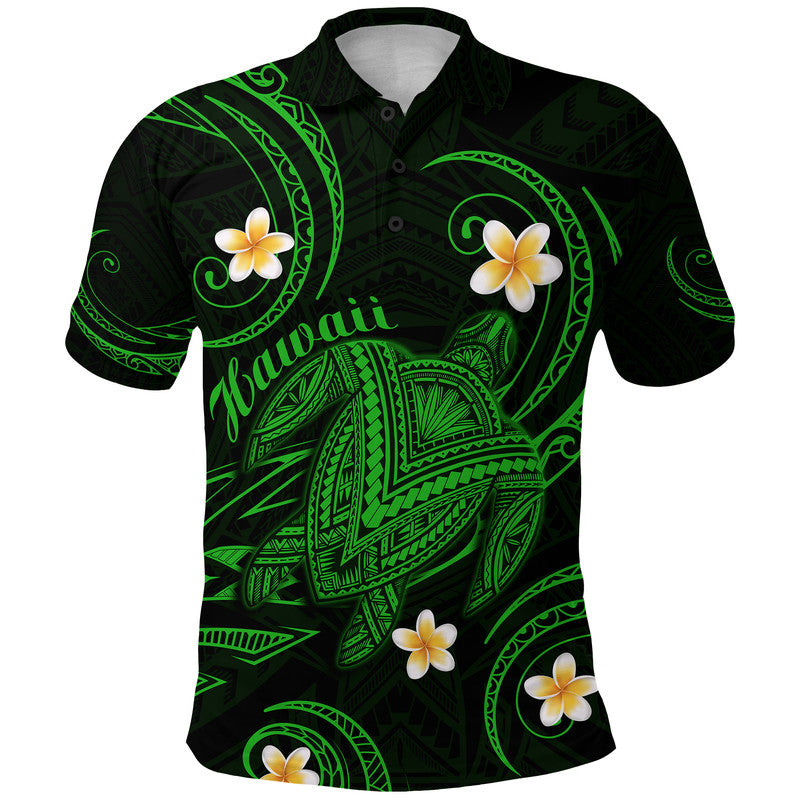Hawaii Polo Shirt Hawaiian Turtle Plumeria Mixed Polynesian Green Style - Wonder Print Shop