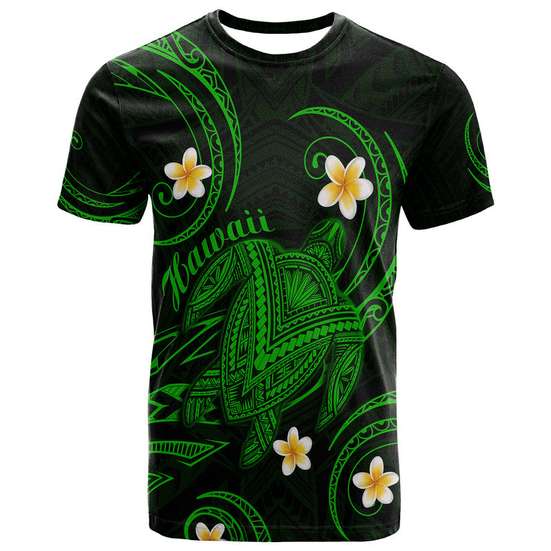 Custom Hawaii T Shirt Hawaiian Turtle Plumeria Mixed Polynesian Green Style - Wonder Print Shop