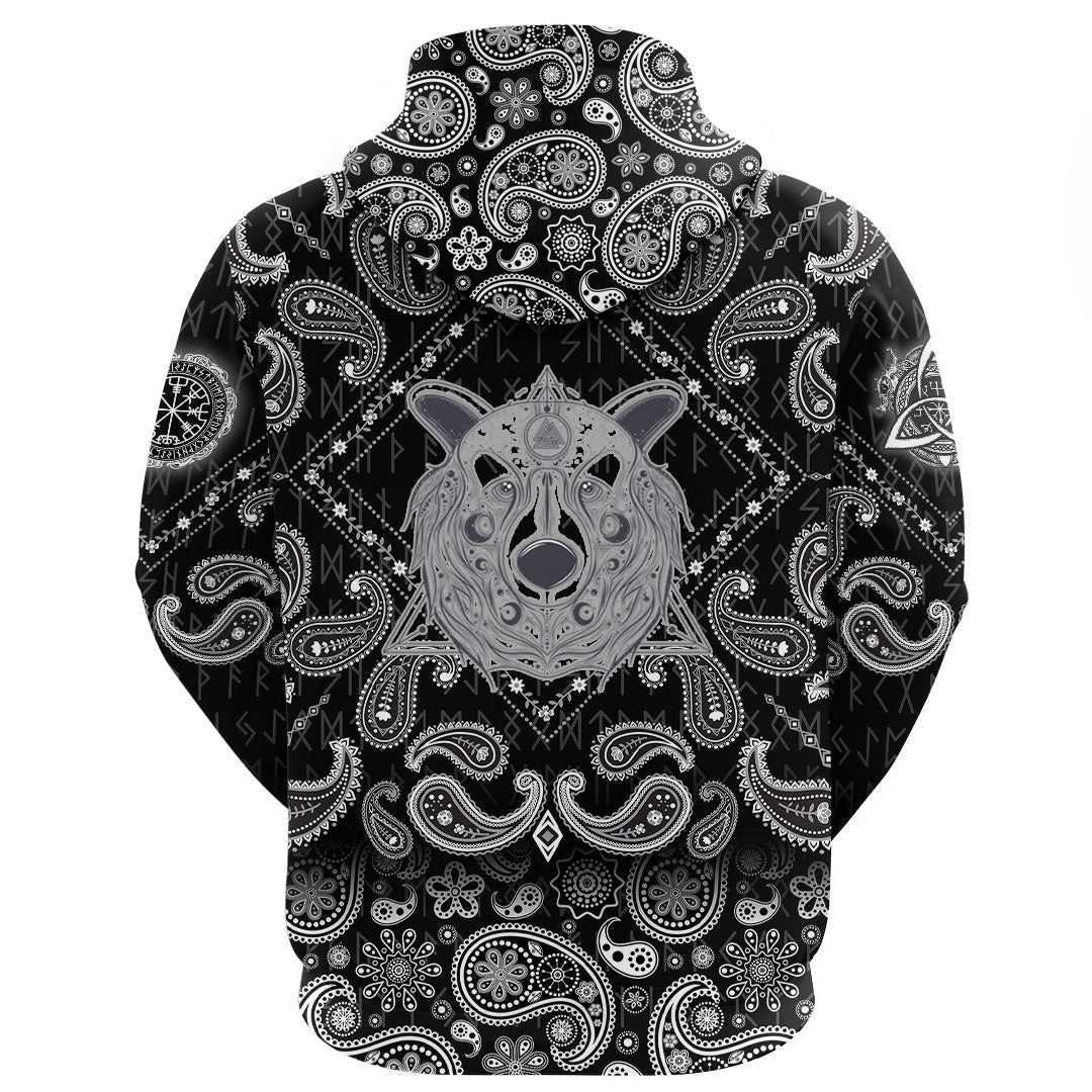 Viking Hoodie Grizzly Bear Head With Ancient Pagan Valknut with Bandana Paisley Style RLT12 - Wonder Print Shop