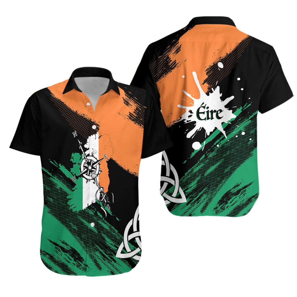 Ireland Map with Compass Grunge Style Hawaiian Shirt Mix Celtic Knot - Wonder Print Shop