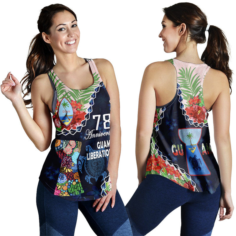 Guam Liberation Day Women Racerback Tank Latte Stone Hibiscus Painting - Wonder Print Shop