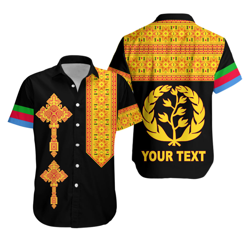 (Custom Personalised) Eritrea Tibeb Hawaiian Shirt Eritrean Cross Mix Flag Version Black LT13 - Wonder Print Shop