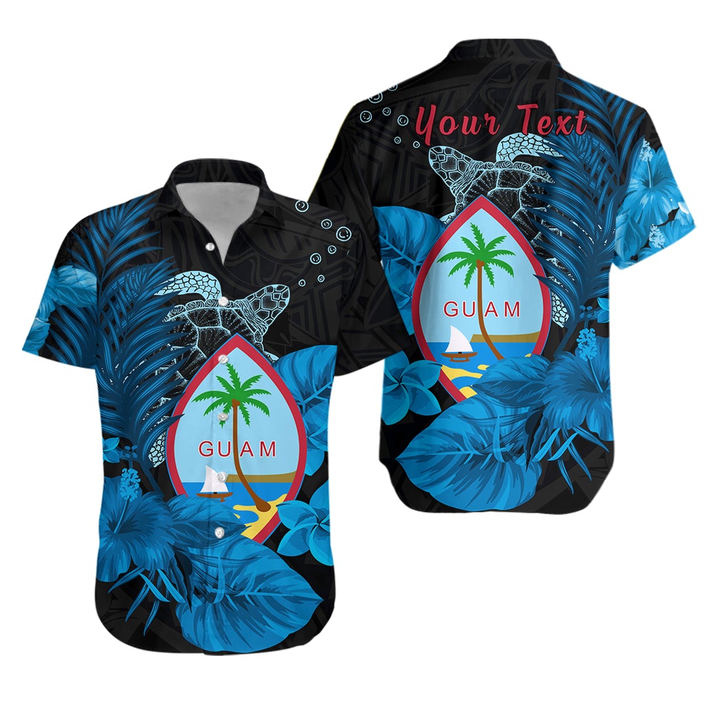 custom-personalised-guam-seal-hawaiian-shirt-polynesian-turtle-with-flowers-version-blue