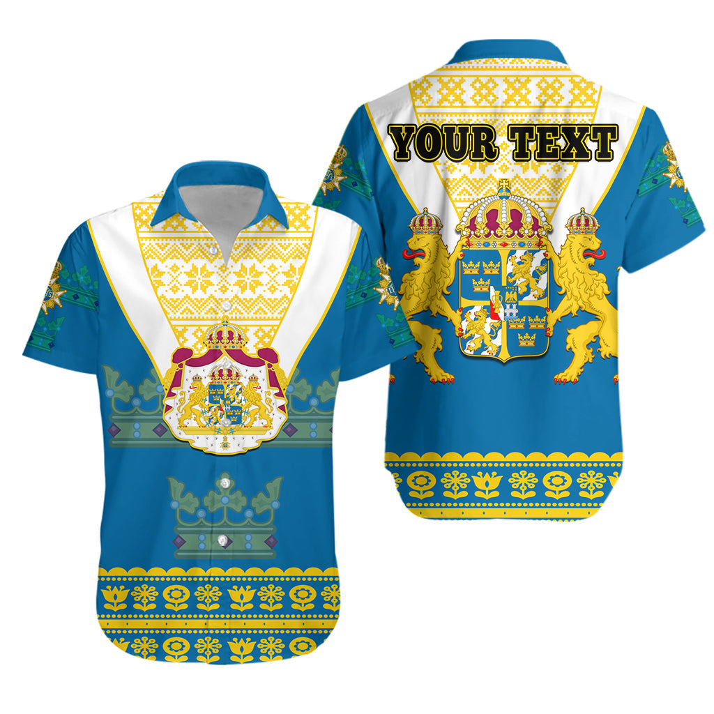 (Custom Personalised) Sweden Hawaiian Shirt Swedish Coat Of Arms With Scandinavian Flowers - Wonder Print Shop