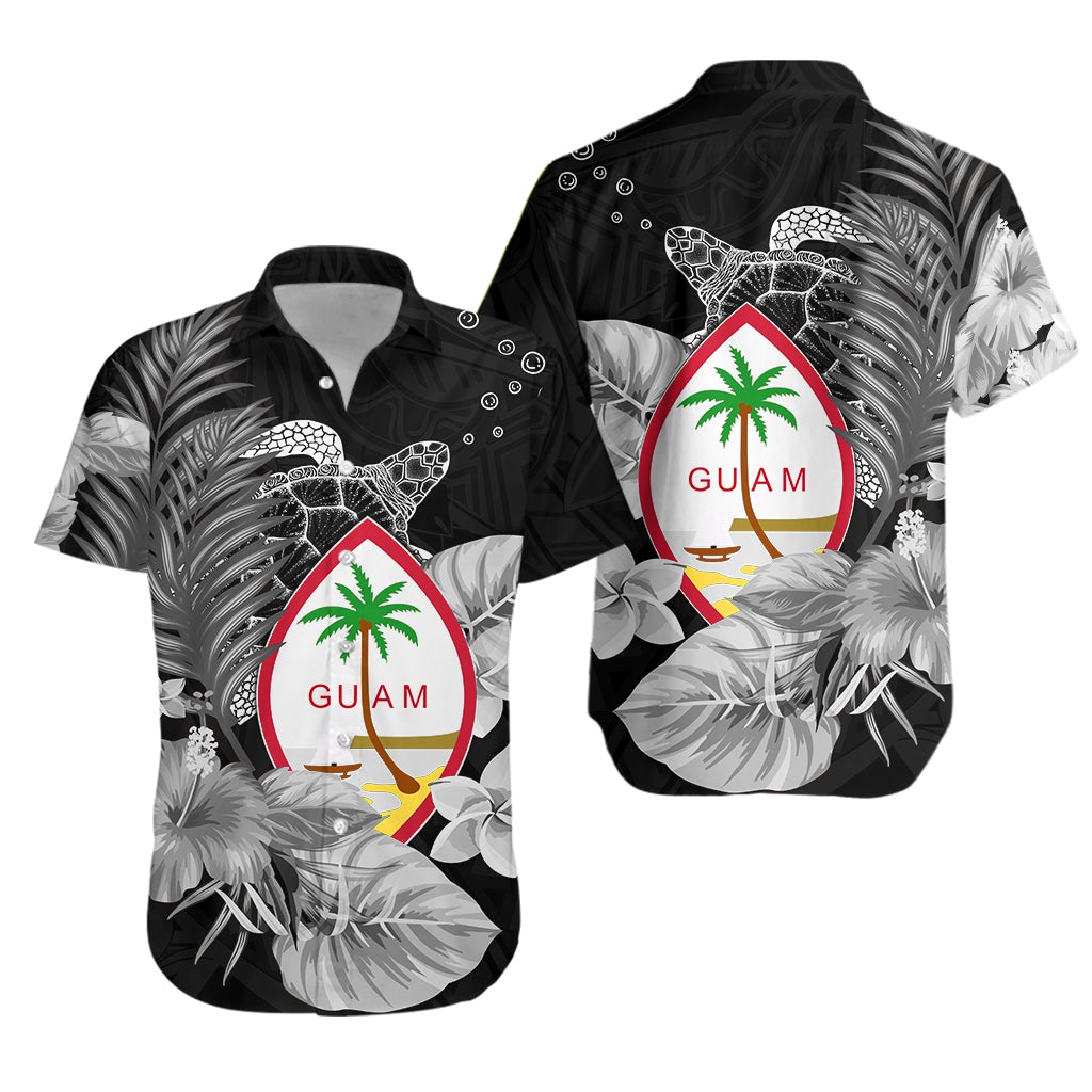 Guam Seal Hawaiian Shirt Polynesian Turtle with Flowers Version White LT13 - Wonder Print Shop