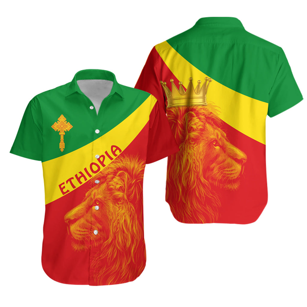 Ethiopia Hawaiian Shirt Ethiopian Cross and Lion of Judah LT13 - Wonder Print Shop