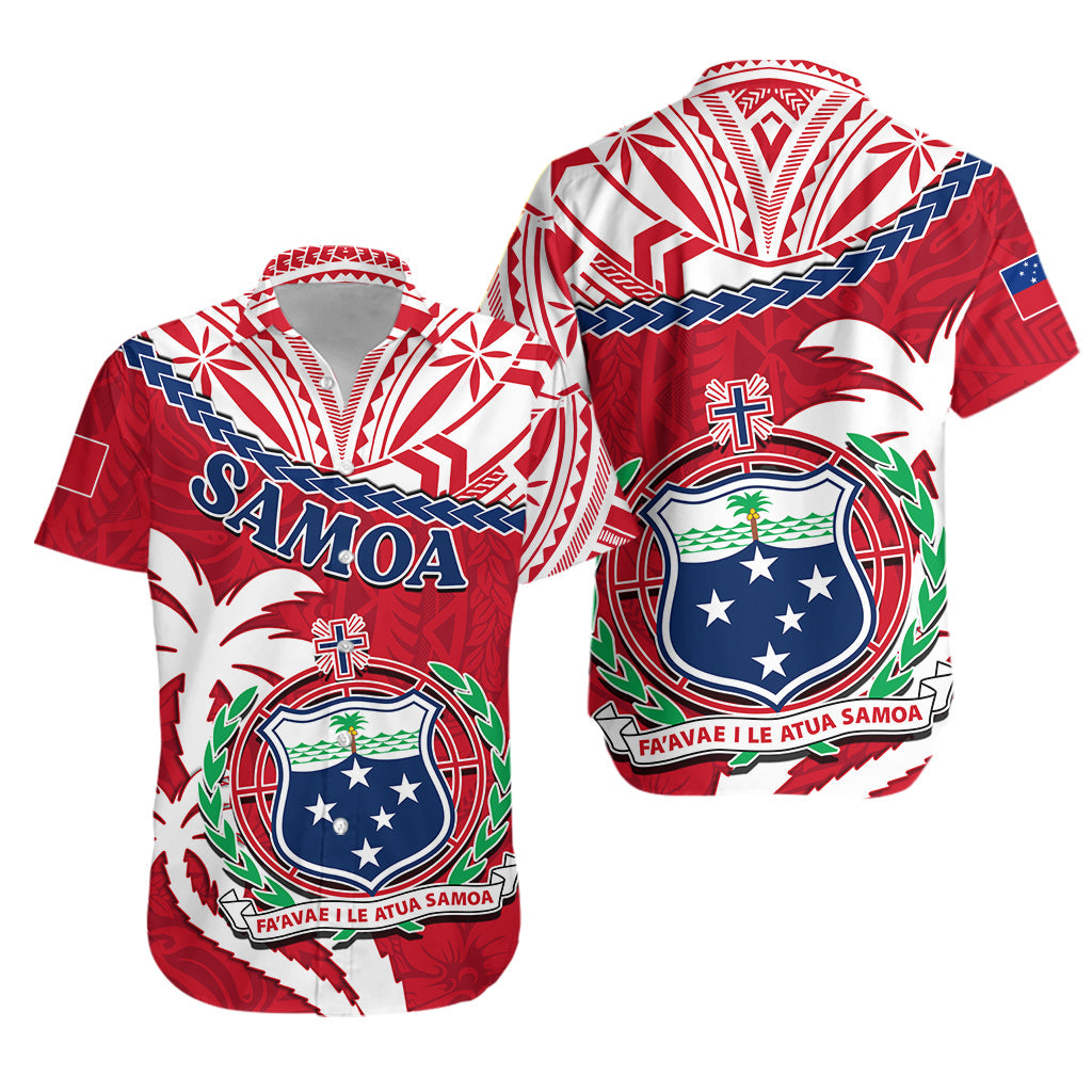 Samoa Matching Hawaiian Shirt And Dress Samoan Coat Of Arms With Coconut Red Style - Wonder Print Shop