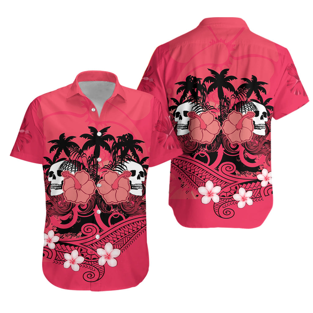 Hawaii Skull Matching Hawaiian Shirt And Dress Mysterious Polynesia and Pink Flowers LT13 - Wonder Print Shop