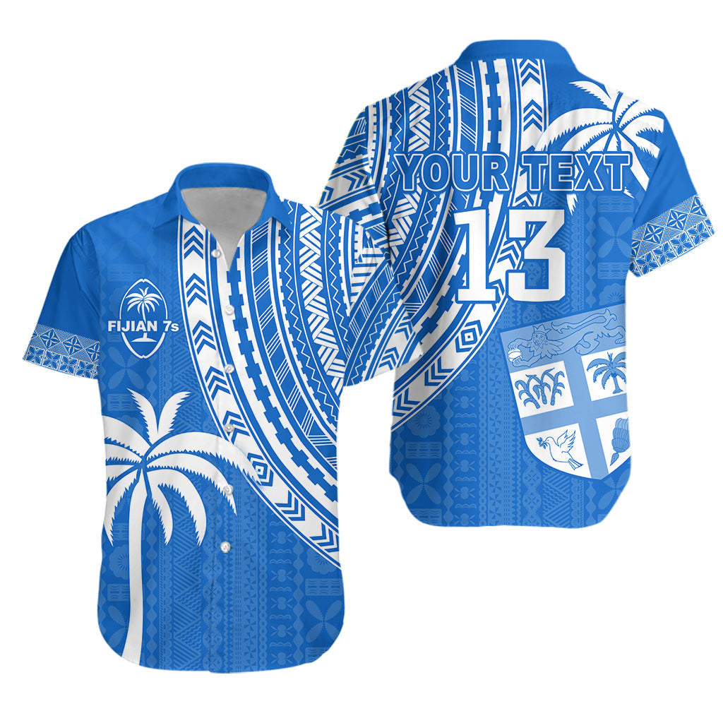Custom Text and Number Fiji Rugby Sevens Hawaiian Shirt Fijian 7s Tapa Polynesian Blue Ver.01 LT13 - Wonder Print Shop