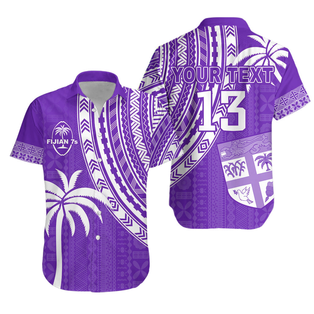 Custom Text and Number Fiji Rugby Sevens Hawaiian Shirt Fijian 7s Tapa Polynesian Purple LT13 - Wonder Print Shop