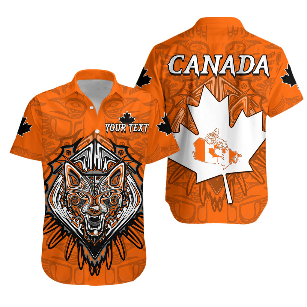custom-personalised-canada-maple-leaf-hawaiian-shirt-orange-haida-wolf