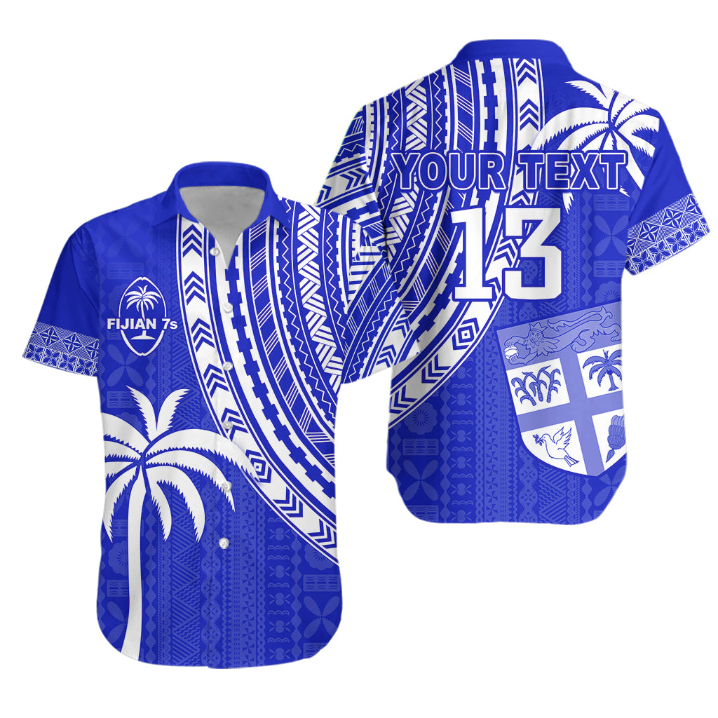 Custom Text and Number Fiji Rugby Sevens Hawaiian Shirt Fijian 7s Tapa Polynesian Blue Ver.02 LT13 - Wonder Print Shop