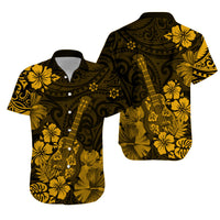 Hawaii Matching Hawaiian Shirt And Dress Polynesia Gold Ukulele Flowers LT13 - Wonder Print Shop